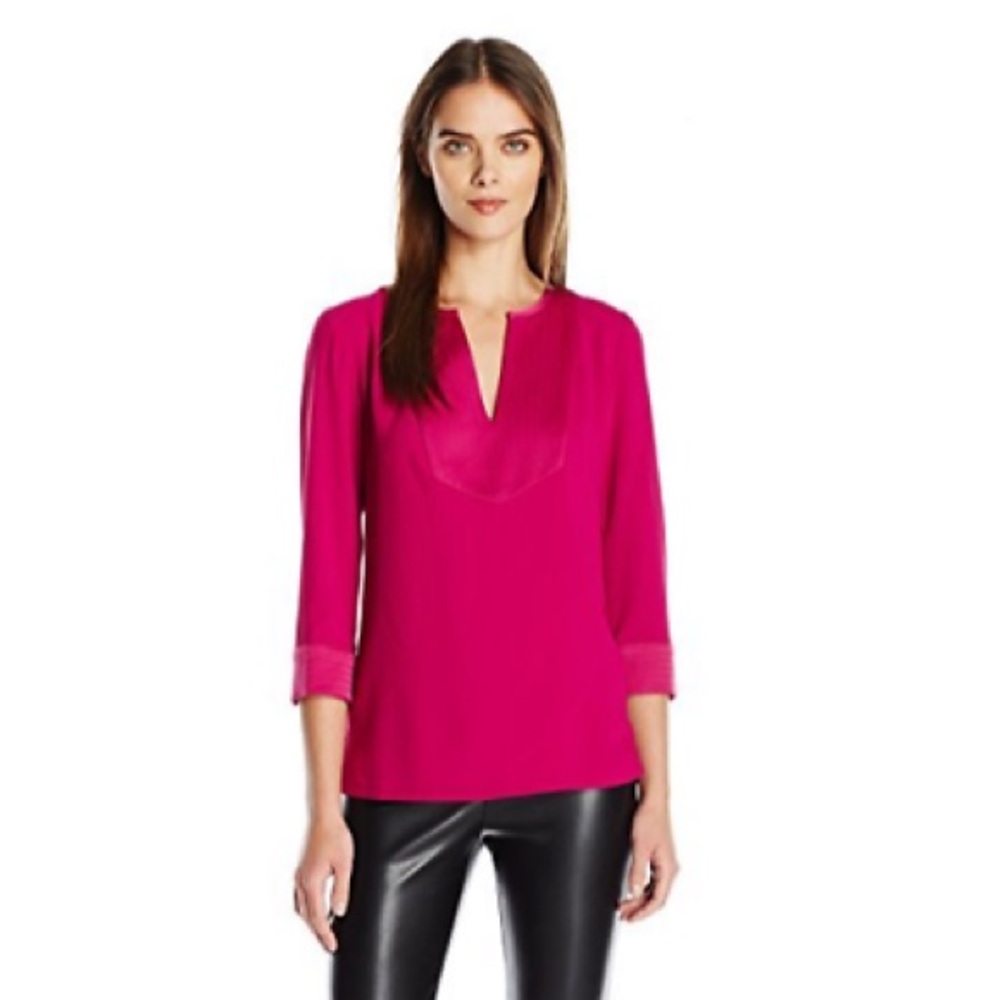 Trina Turk Upbeat Carmel Crepe Split-Neck Tunic Top, Boysenberry - extra small